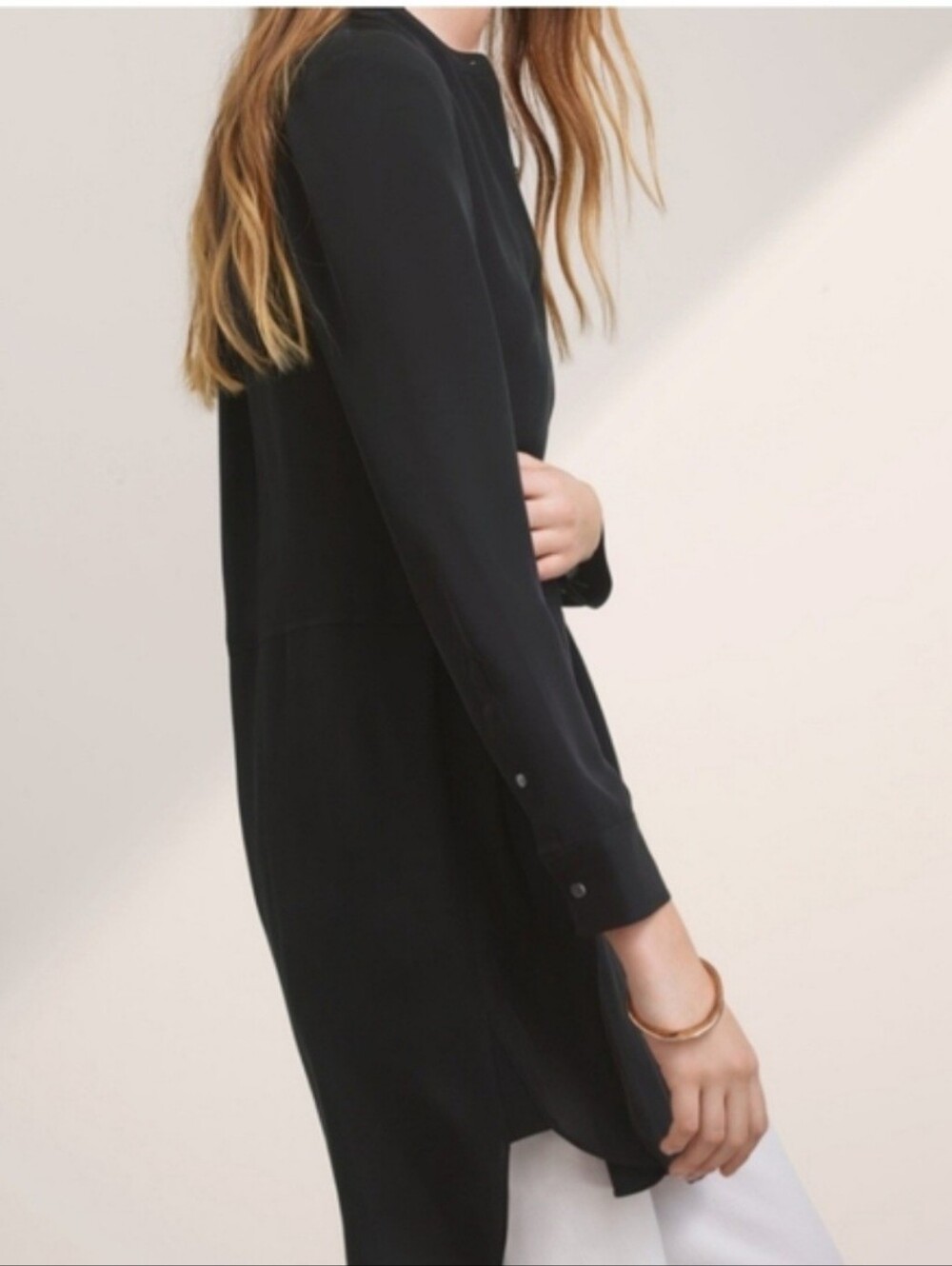 Aritzia Wilfred 100% Silk Bossut Shirt Dress Semi Sheer Button Black Minimalist